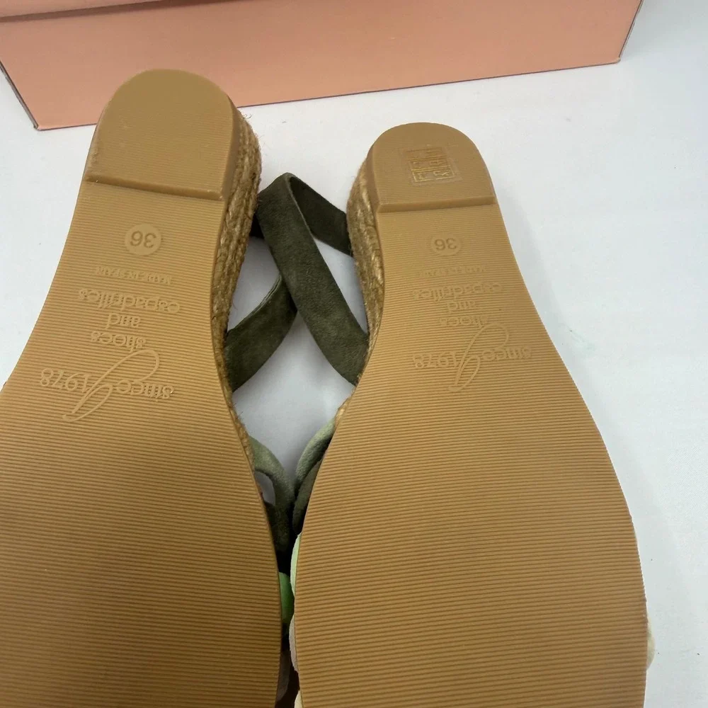 Eric Michael Elva Suede Espadrille Wedge Sandals Green 36 US 6 Handmade Spain
